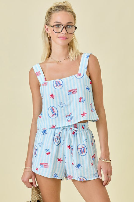 Striped Americana Graphic Matching Set