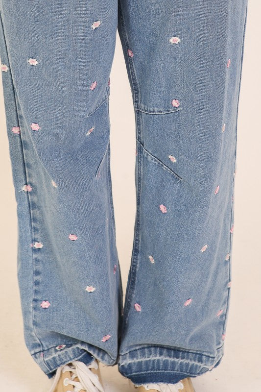 Embroidered Floral Denim Jeans