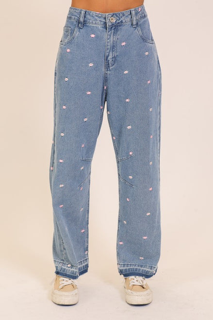 Embroidered Floral Denim Jeans