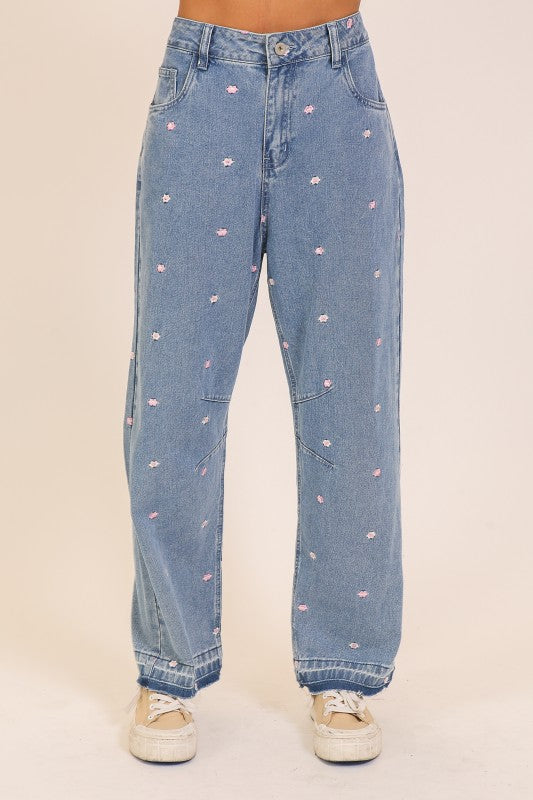 Embroidered Floral Denim Jeans