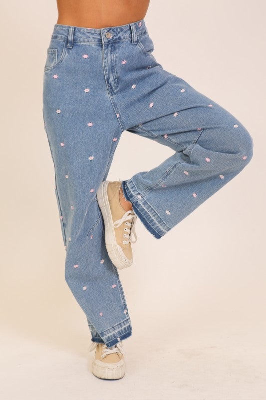 Embroidered Floral Denim Jeans