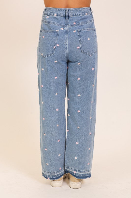 Embroidered Floral Denim Jeans