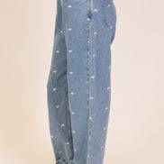 Embroidered Floral Denim Jeans