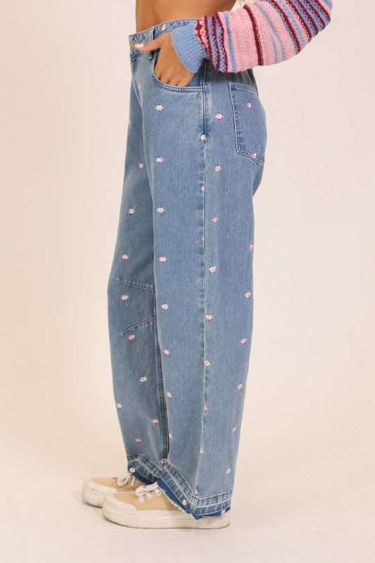 Embroidered Floral Denim Jeans
