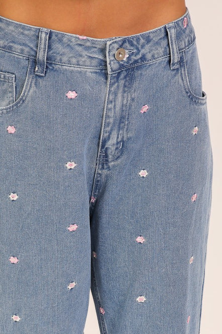 Embroidered Floral Denim Jeans
