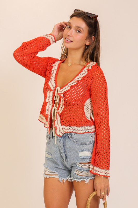Boho Crochet Tie-front Cardigan Top