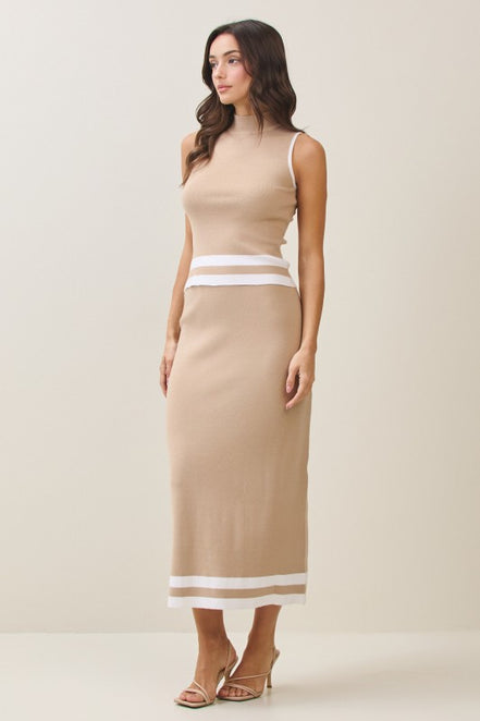Taupe Mockneck Knit Top & Skirt Set