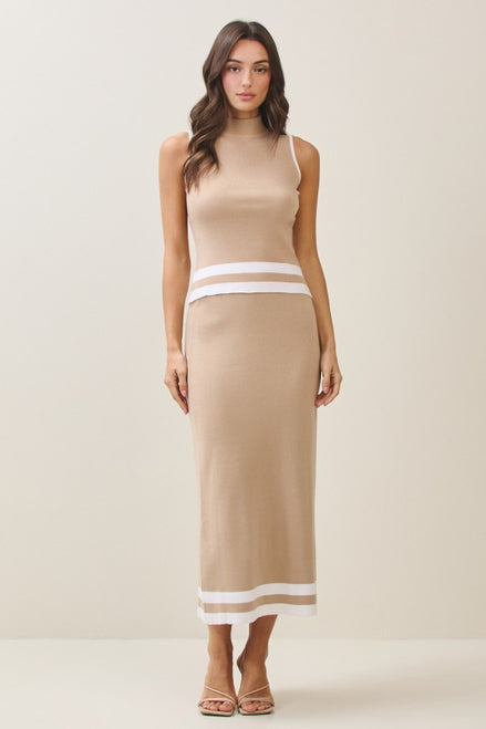 Taupe Mockneck Knit Top & Skirt Set