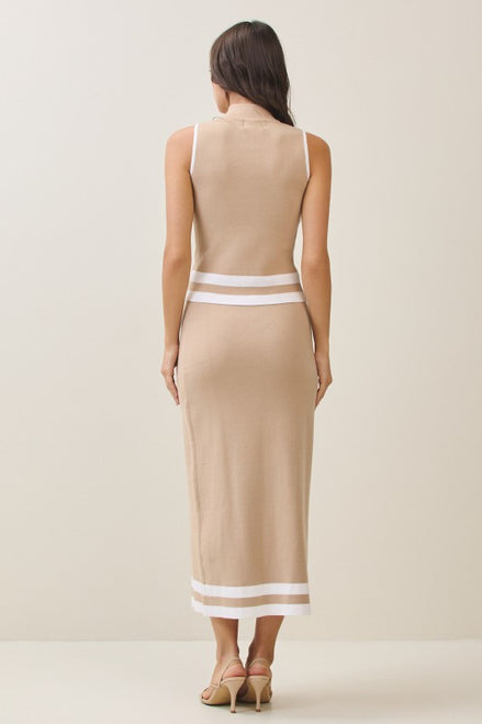 Taupe Mockneck Knit Top & Skirt Set