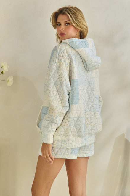 Blue Patchwork Oversized Hoodie