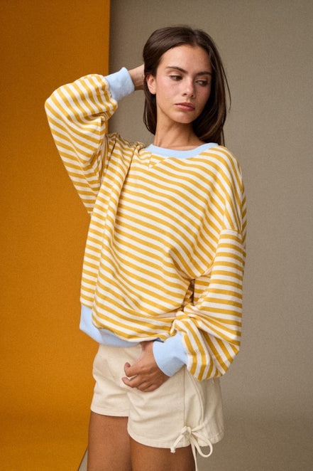 Yellow Striped Relaxed Fit Pullover