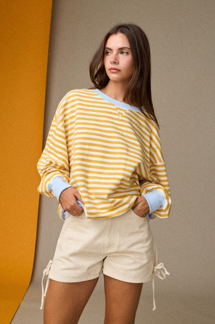 Yellow Striped Relaxed Fit Pullover