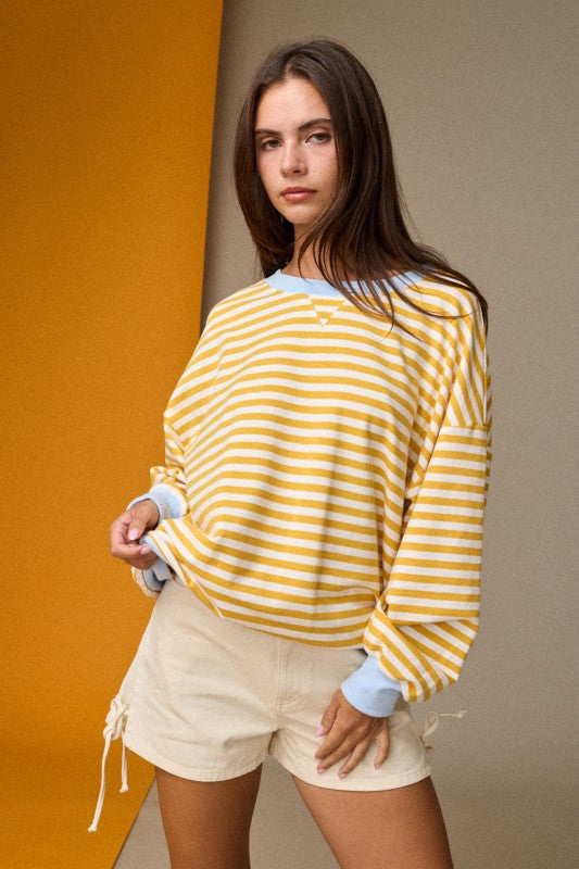 Yellow Striped Relaxed Fit Pullover