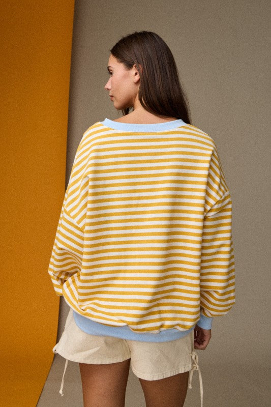 Yellow Striped Relaxed Fit Pullover