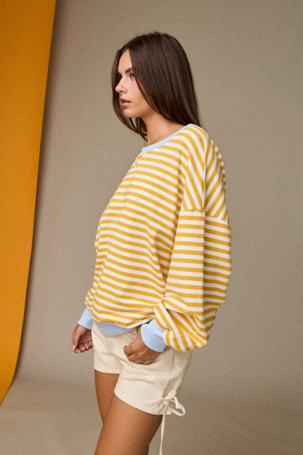 Yellow Striped Relaxed Fit Pullover
