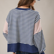 Navy/White Stripe Scooped Neck Line Stripe Sweatshirt