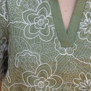Olive Smocked And Ruffle Detail Floral Embroidered Top