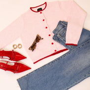 Baby Pink/Red Sweetheart Button Trim Knit Cardigan