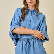 Light Denim Cropped Oversized Shirt & Short Set