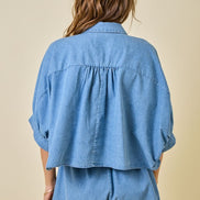 Light Denim Cropped Oversized Shirt & Short Set