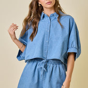 Light Denim Cropped Oversized Shirt & Short Set
