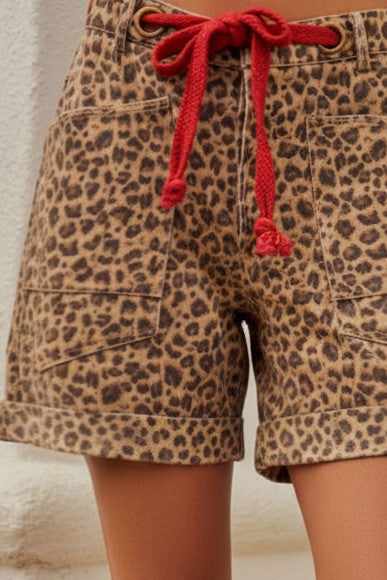 Washed Vintage Leopard Rope String Pants