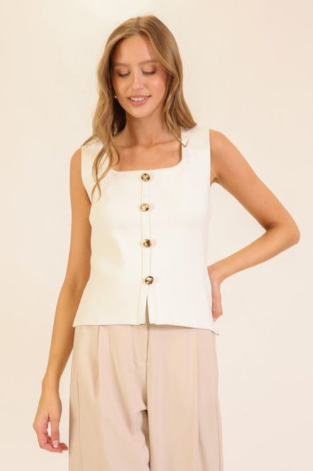 Classic Button-front Knit Tank Top