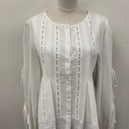 Eyelet Pintuck Button-front Blouse