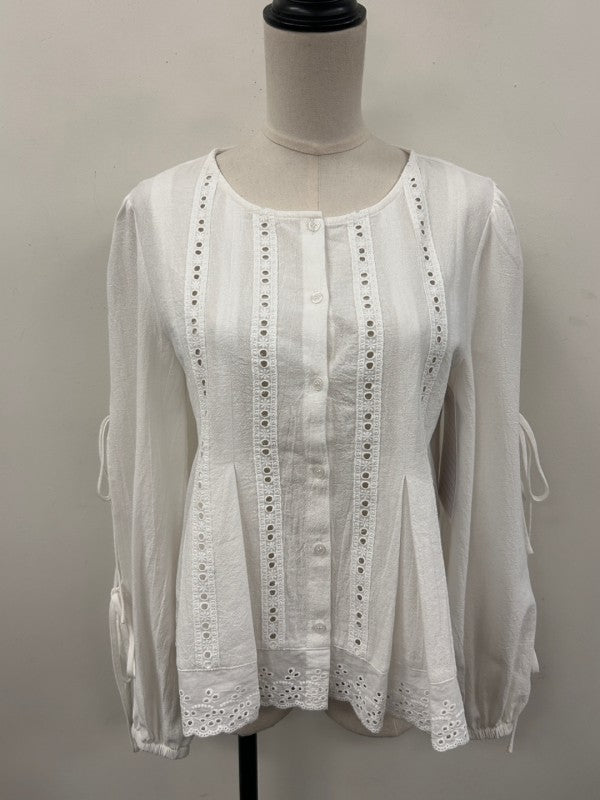 Eyelet Pintuck Button-front Blouse