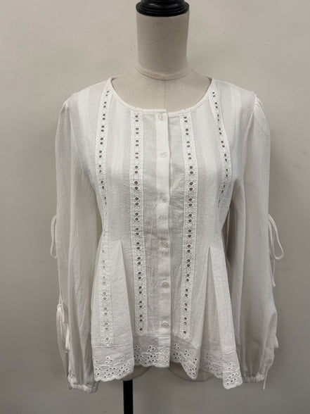 Eyelet Pintuck Button-front Blouse