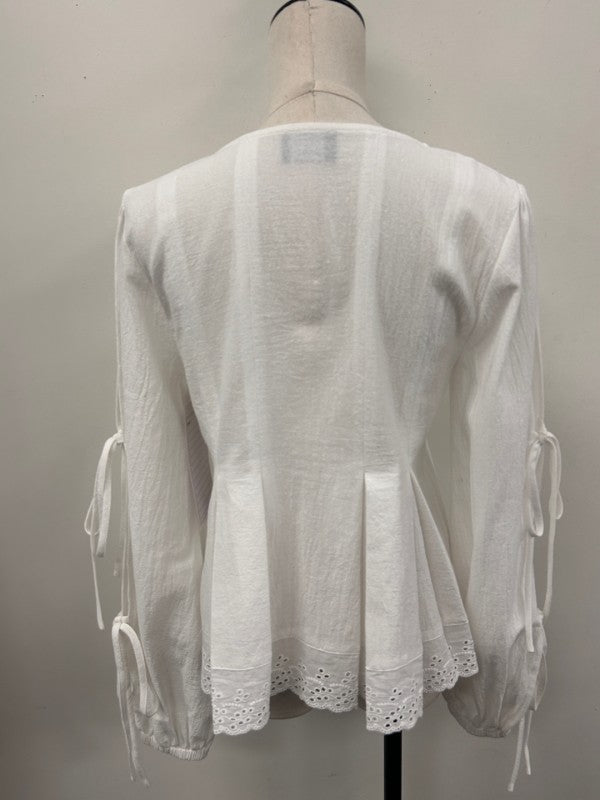 Eyelet Pintuck Button-front Blouse