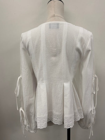 Eyelet Pintuck Button-front Blouse