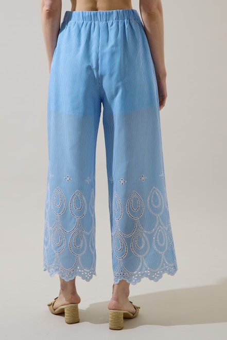 Blue/White Striped Eyelet Tank and Wide Leg Pant Set