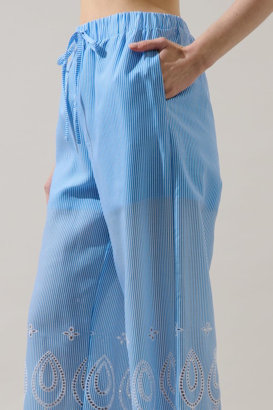Blue/White Striped Eyelet Tank and Wide Leg Pant Set