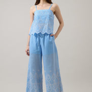 Blue/White Striped Eyelet Tank and Wide Leg Pant Set
