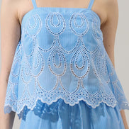 Blue/White Striped Eyelet Tank and Wide Leg Pant Set