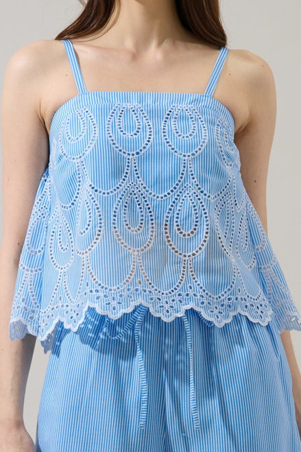 Blue/White Striped Eyelet Tank and Wide Leg Pant Set