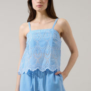 Blue/White Striped Eyelet Tank and Wide Leg Pant Set