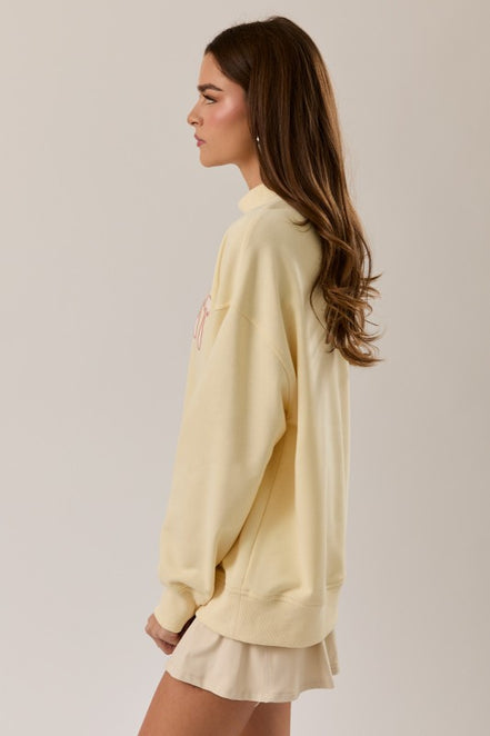 Butter Yellow "West Coast" Contrast Mock Neck Sweatshirt