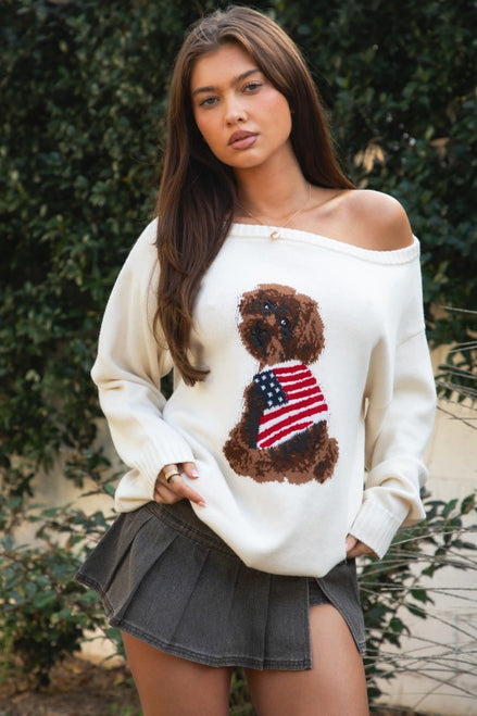 Maltie Off Shoulder Graphic Knit Sweater