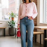 Baby Pink/Red Sweetheart Button Trim Knit Cardigan
