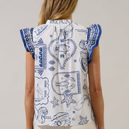 White/Navy Seaside Ruffle Top