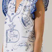White/Navy Seaside Ruffle Top