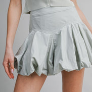 Light Sage Ribbed Button Knit Top And Mini Bubble Skirt Set