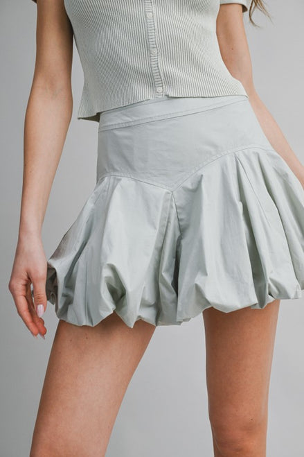 Light Sage Ribbed Button Knit Top And Mini Bubble Skirt Set
