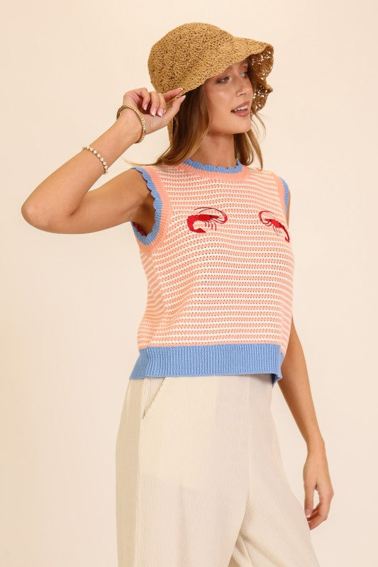 Seaside Stripe Embroidered Knit Tank