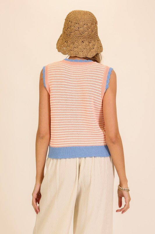 Seaside Stripe Embroidered Knit Tank