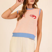 Seaside Stripe Embroidered Knit Tank