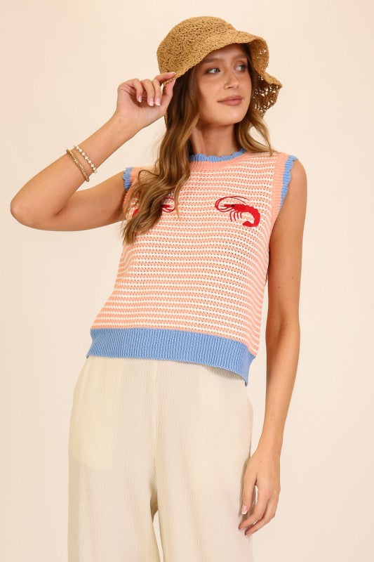 Seaside Stripe Embroidered Knit Tank