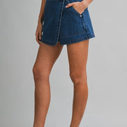 Denim Asymmetrical Wrap Mid Rise Mini Skort